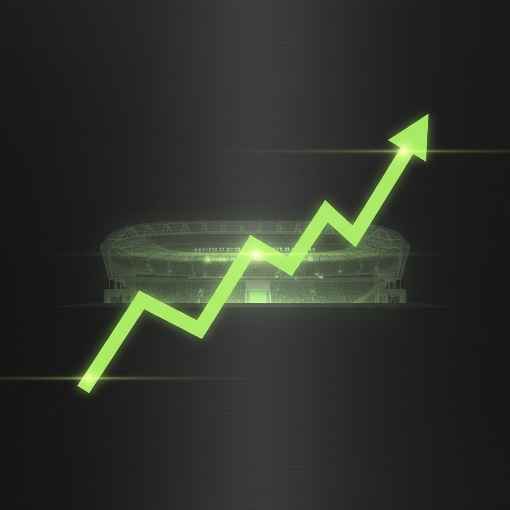 A football club’s traditional crest being held by a corporate figure, symbolizing the merger of club culture and private equity investment.