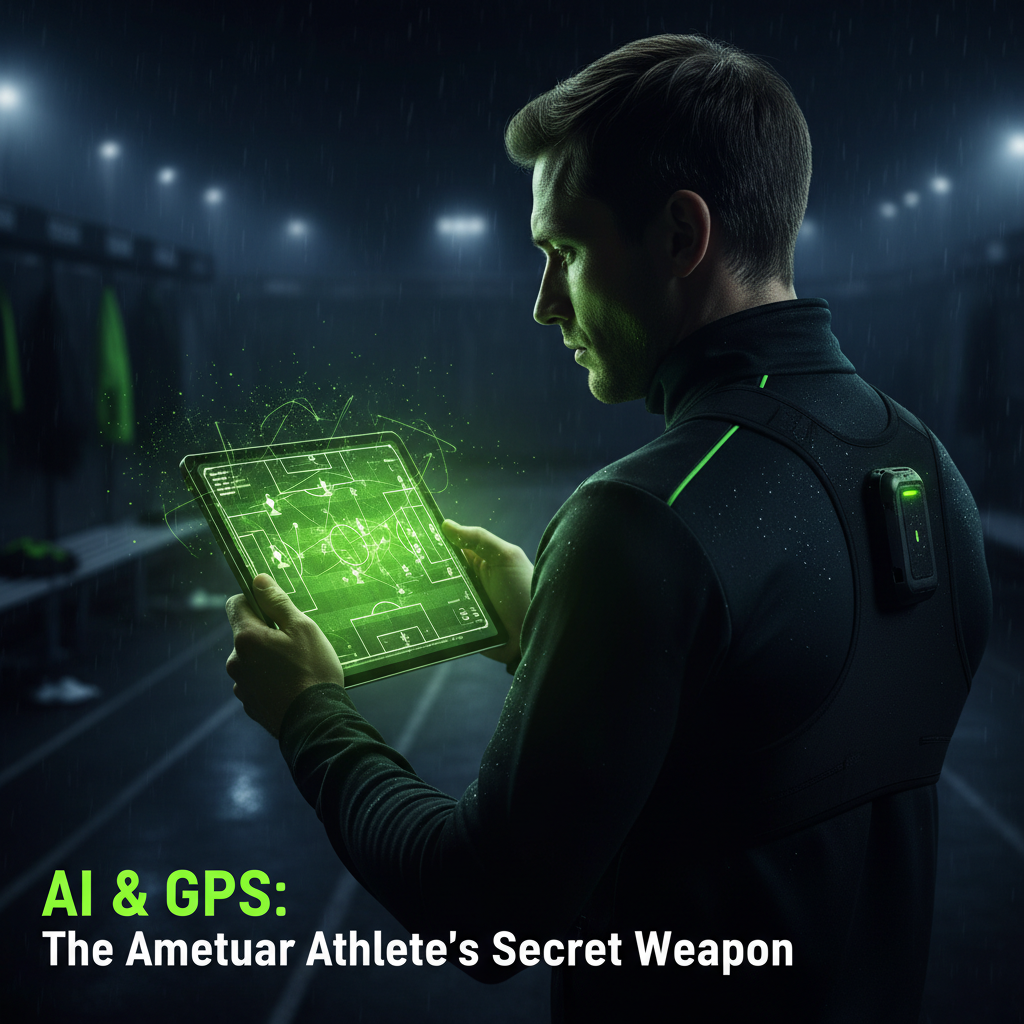 A coach using a tablet with AI-powered match analysis software to view team formations.