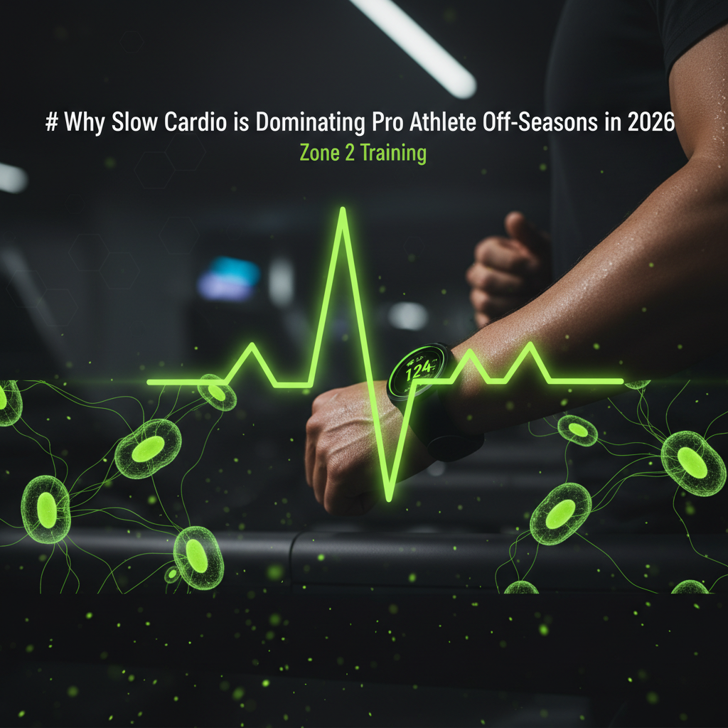 An athlete's wrist with a fitness tracker showing a Zone 2 heart rate in lime green during a workout.