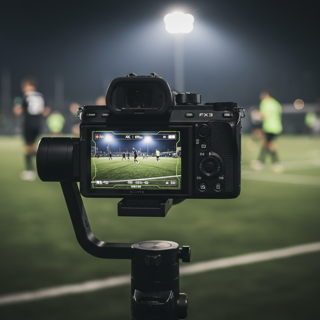Corporate team playing under professional lights