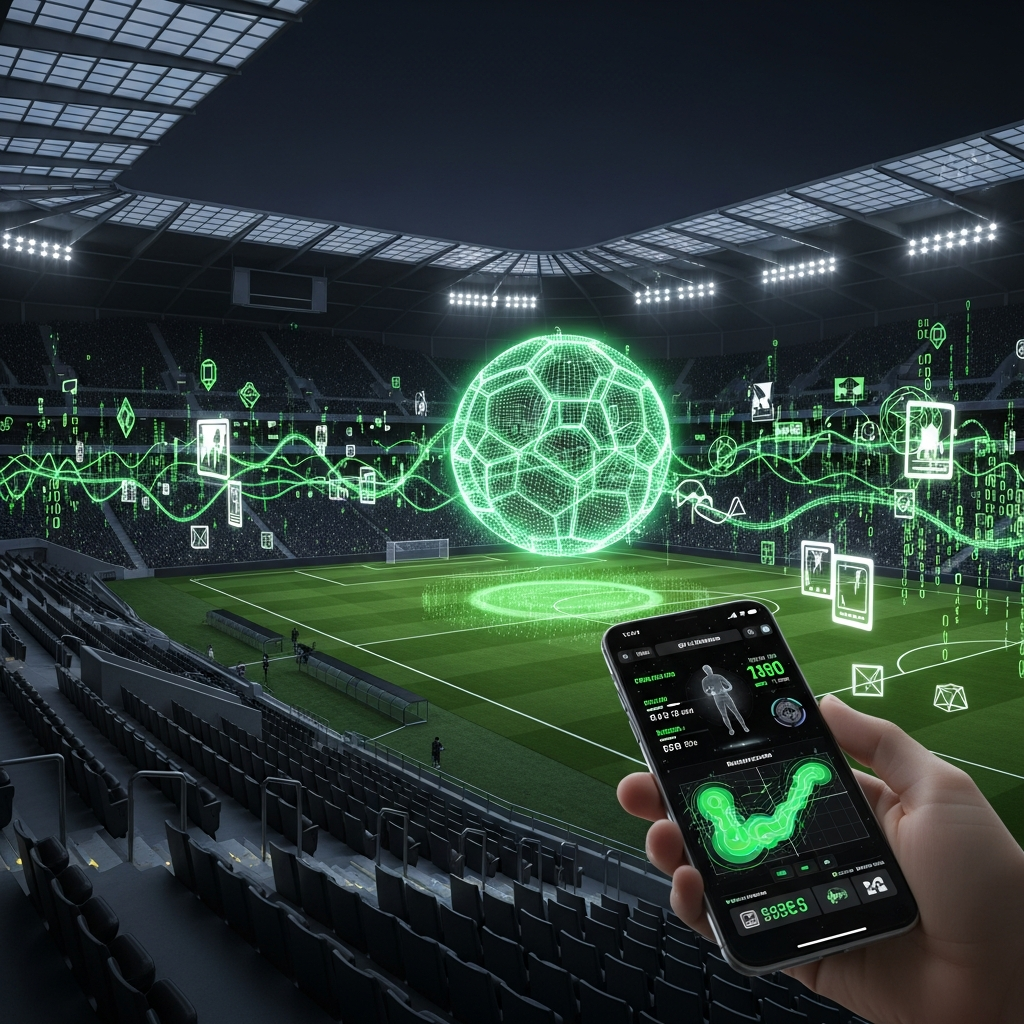 Futuristic sports stadium with digital overlays
