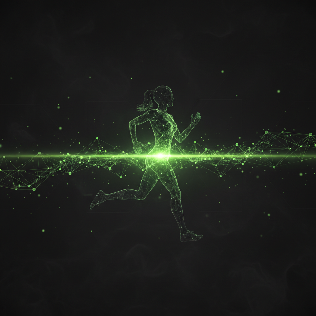 Stylized graphic of a strong bone matrix shown as a lime green lattice on a dark background.