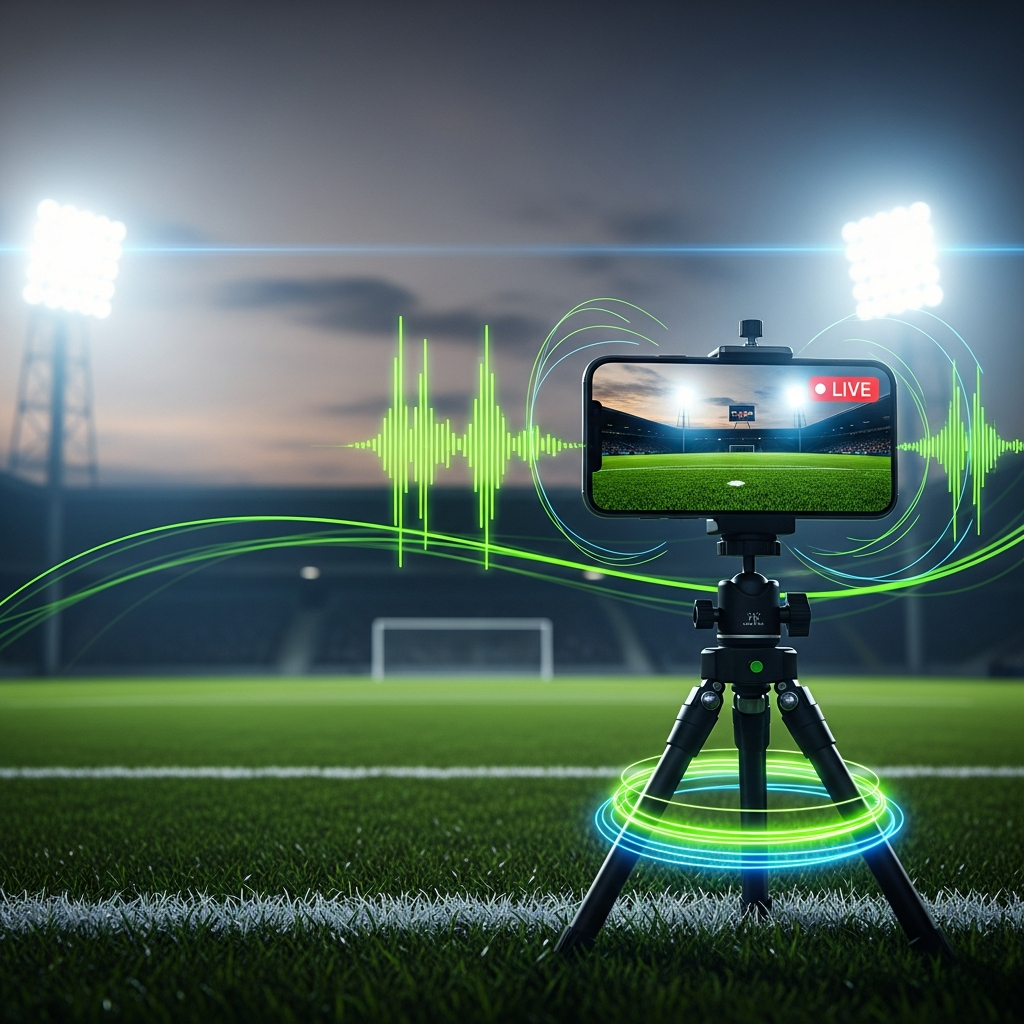 Local football match at dusk with broadcasting gear