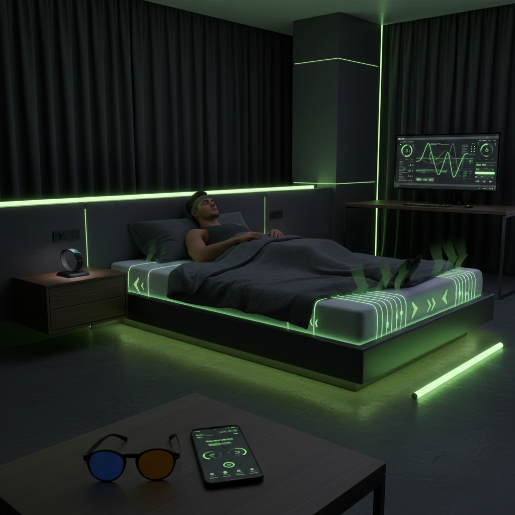 Cutaway view of a temperature-controlled mattress with cooling gel and airflow technology