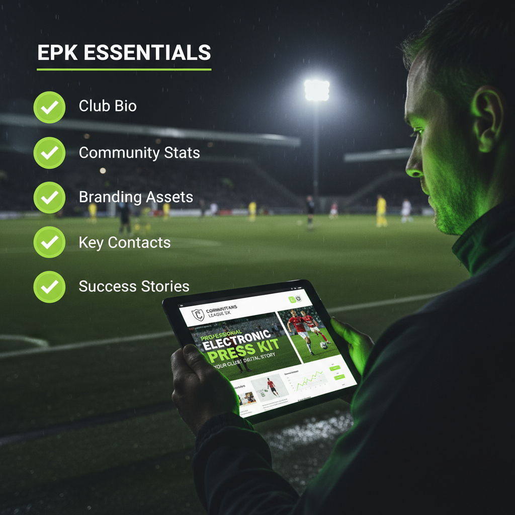 A volunteer from a Corinthians League club using a tablet to update their team's EPK on the sidelines.