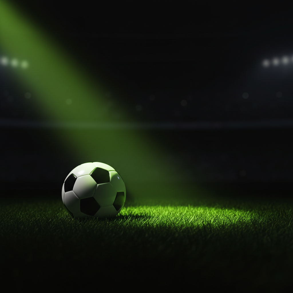 Macro detail of a soccer goal net with a lime green glow against a dark background.