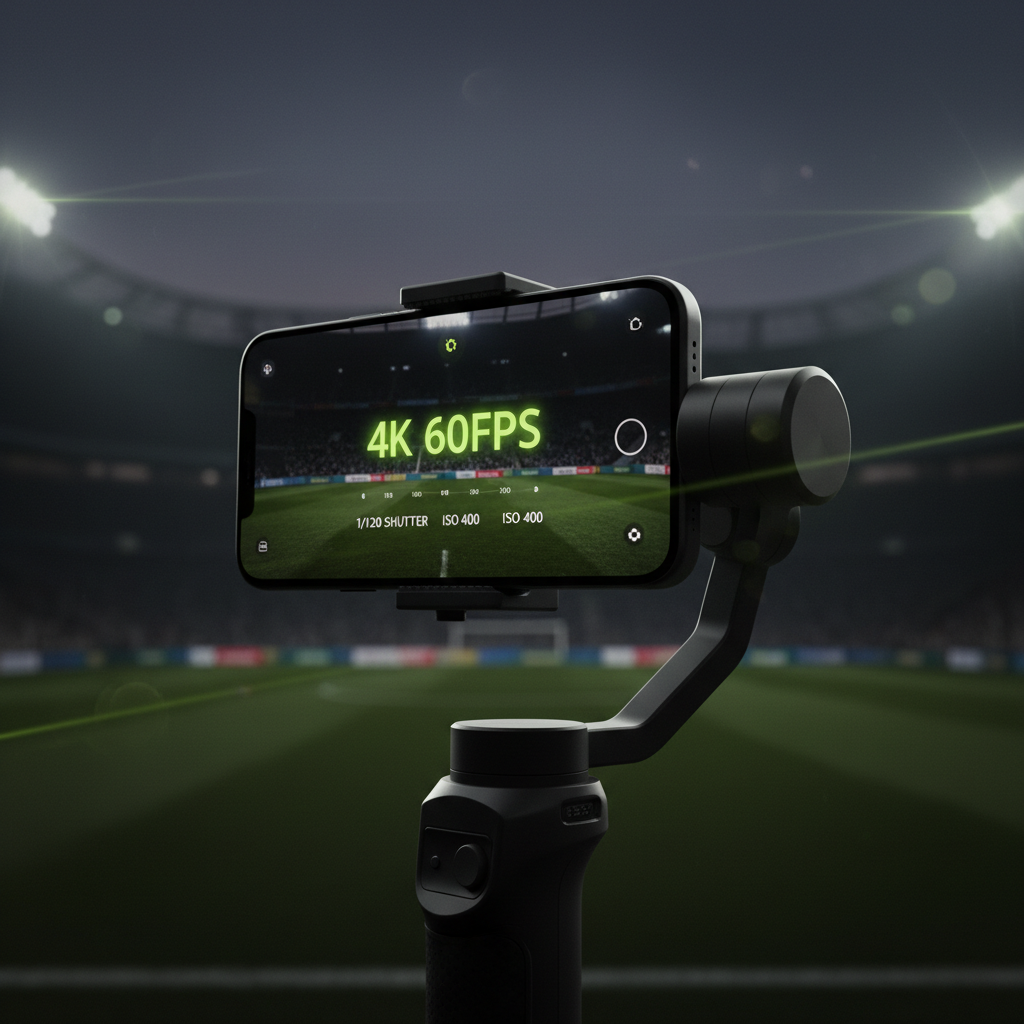 A complete mobile filming rig for professional football videography, including a cage, lens, and microphone.