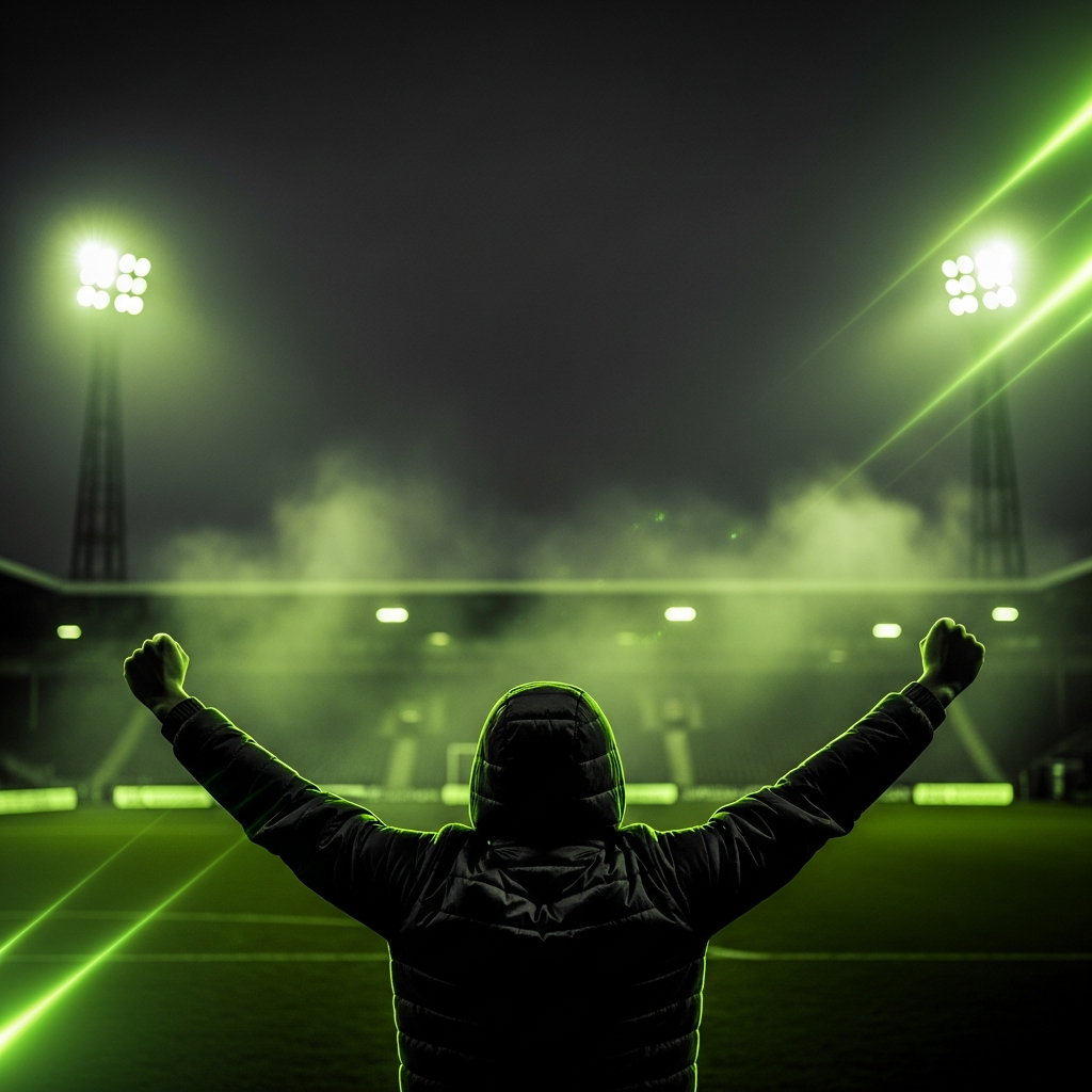Dramatic silhouette of a football fan celebrating