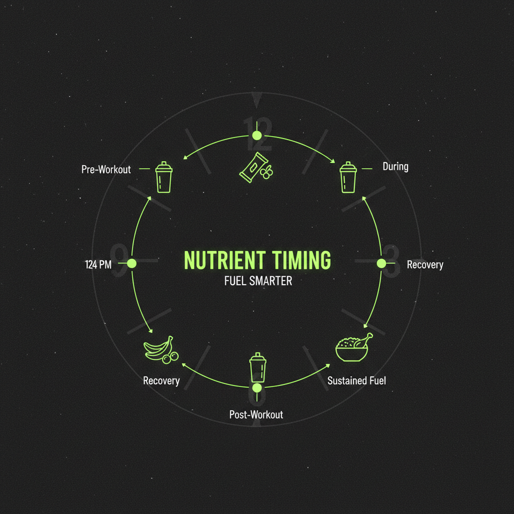 Infographic showing precision fueling with small nutrient intakes timed throughout an athlete