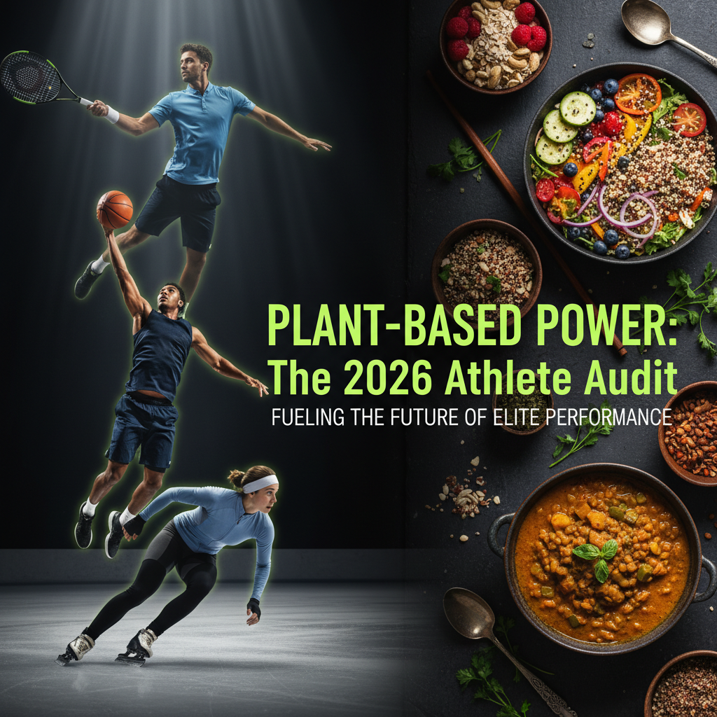 A dark ceramic bowl filled with Novak Djokovic’s plant-based breakfast power bowl, featuring oats, berries, and nuts, set against a dark background with lime green accents.