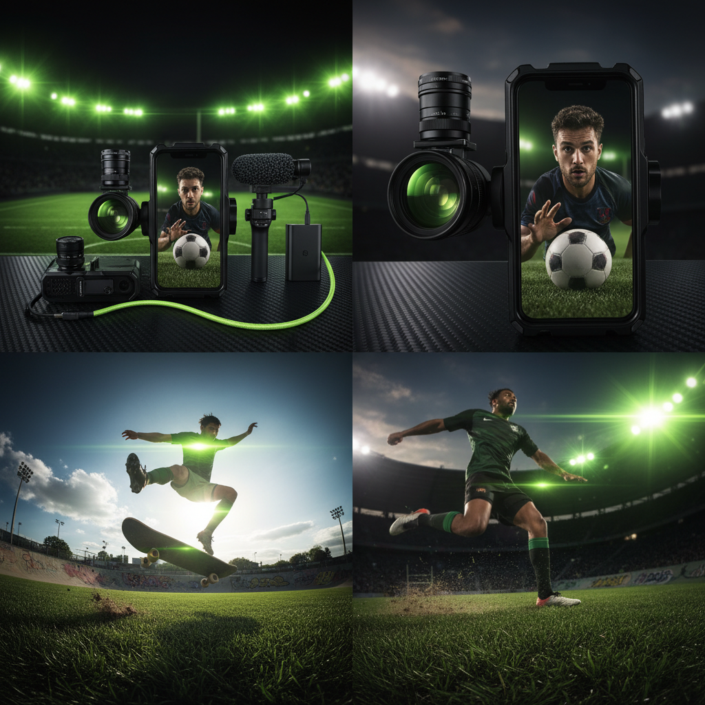 Flat lay of sports filming accessories