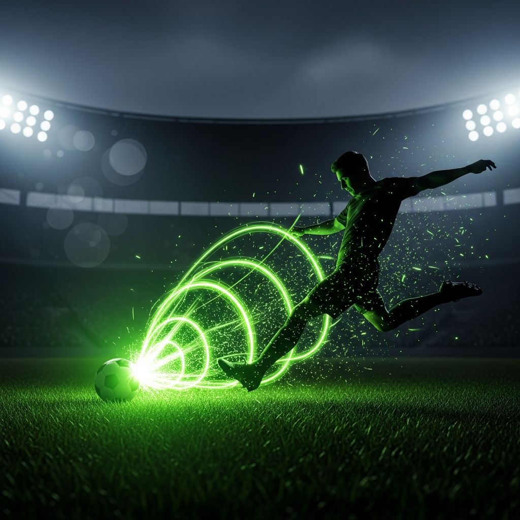 Dramatic football action silhouette with lime green energy
