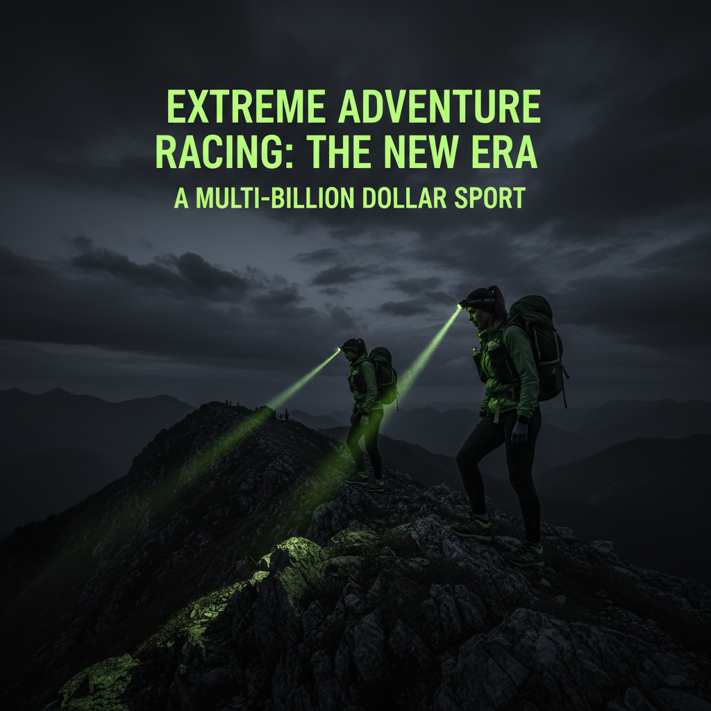 An adventure racer's black GPS watch displaying a map with a lime green route through a dark forest.