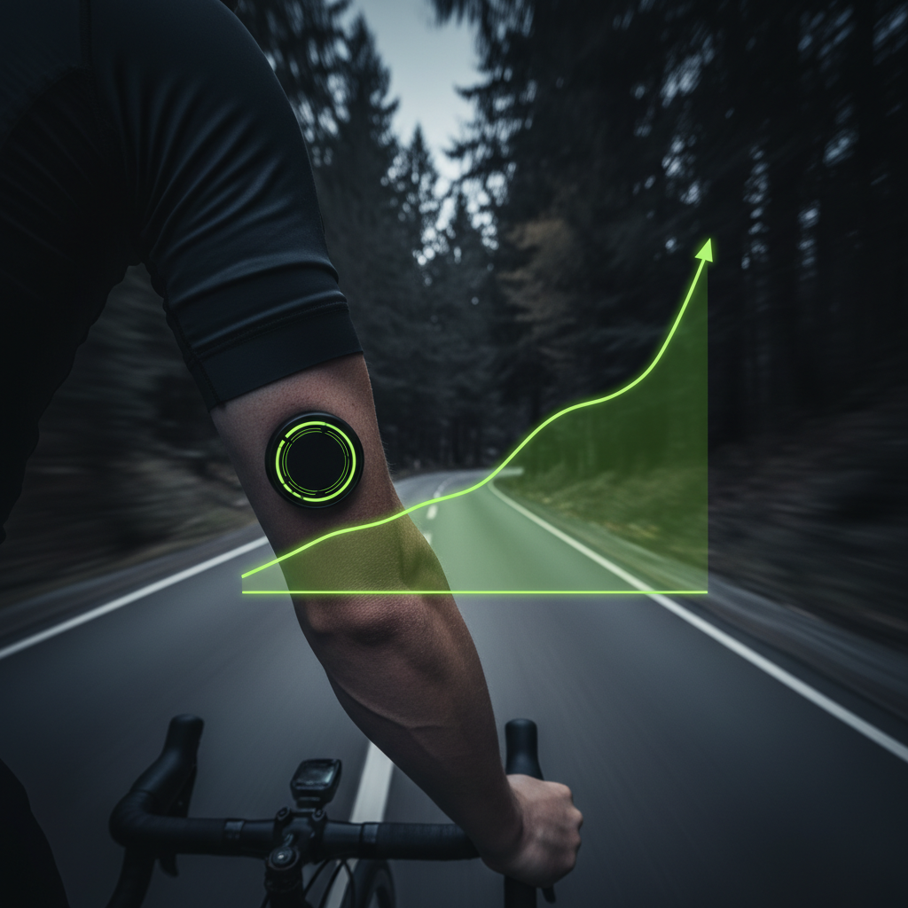 A cycling computer displaying an athlete’s stable, real-time glucose data from a CGM.