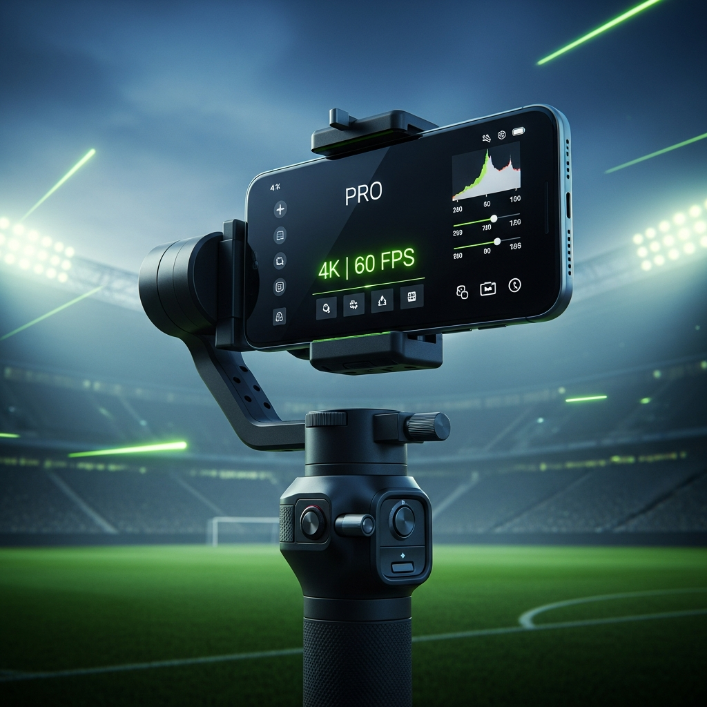 Professional smartphone gimbal setup for football