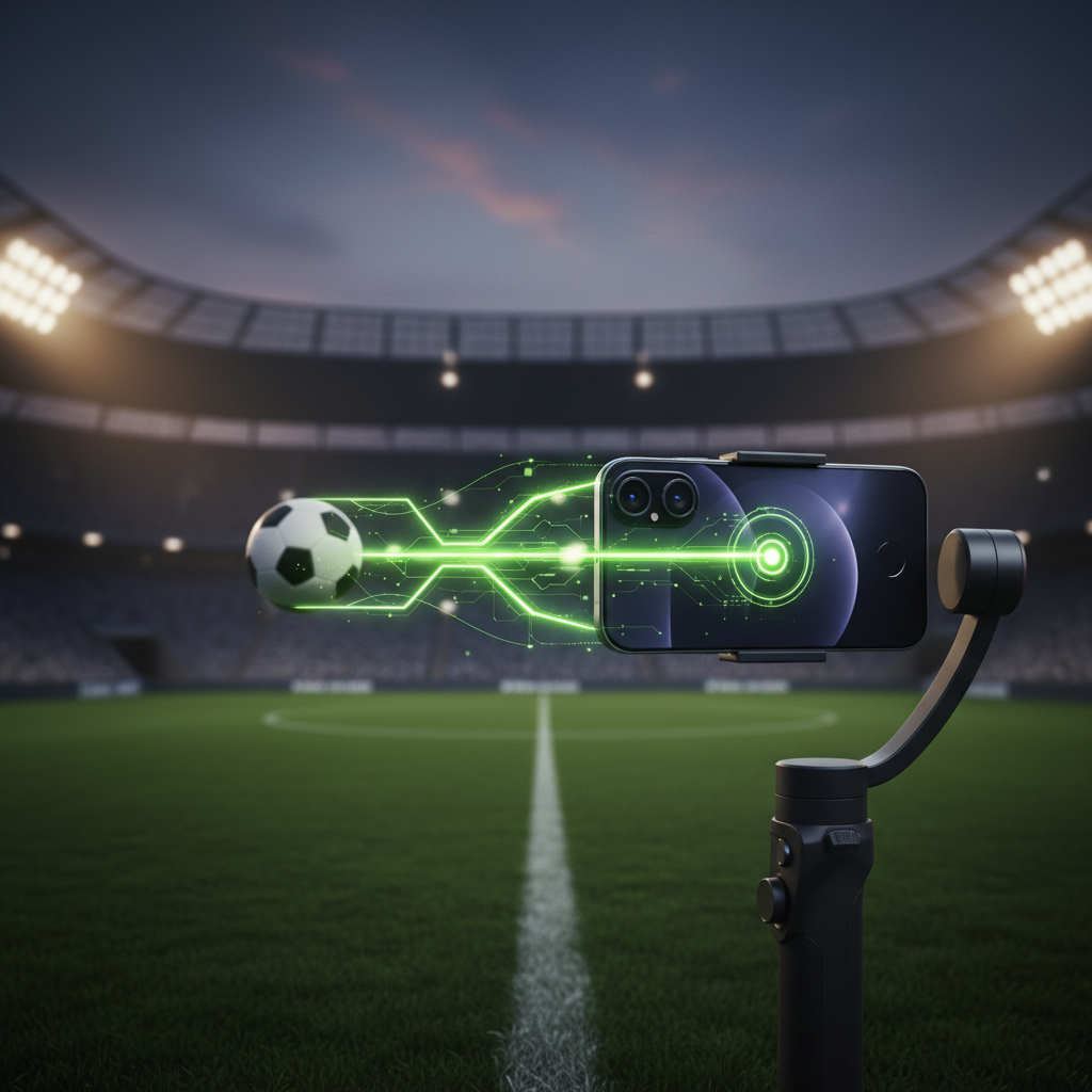 Split-screen comparison showing shaky vs smooth gimbal-stabilized football footage.