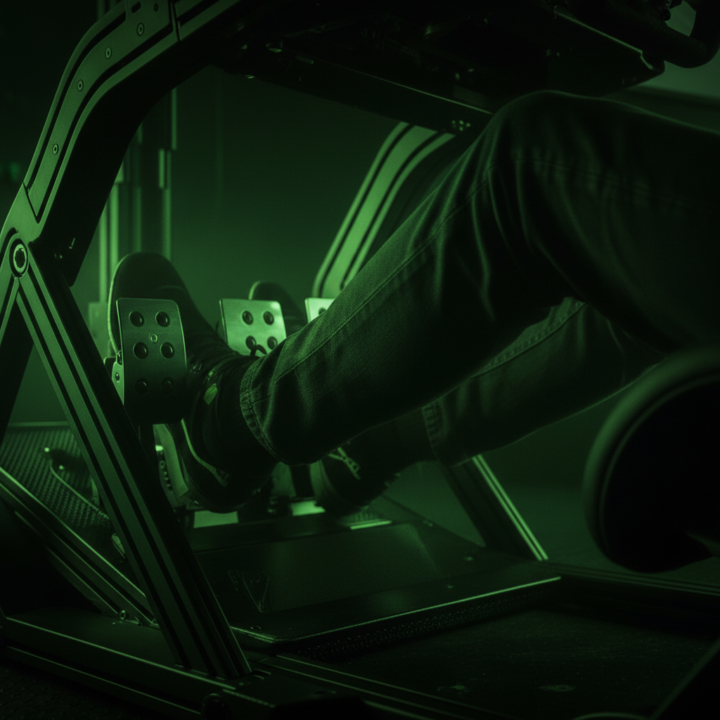 Full view of a professional racing rig with lime green accents