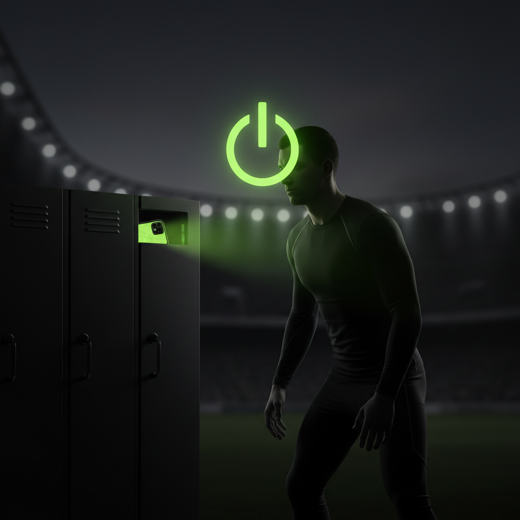 A smartphone being placed in a dark locker, symbolizing a digital detox to improve professional focus and mental clarity.