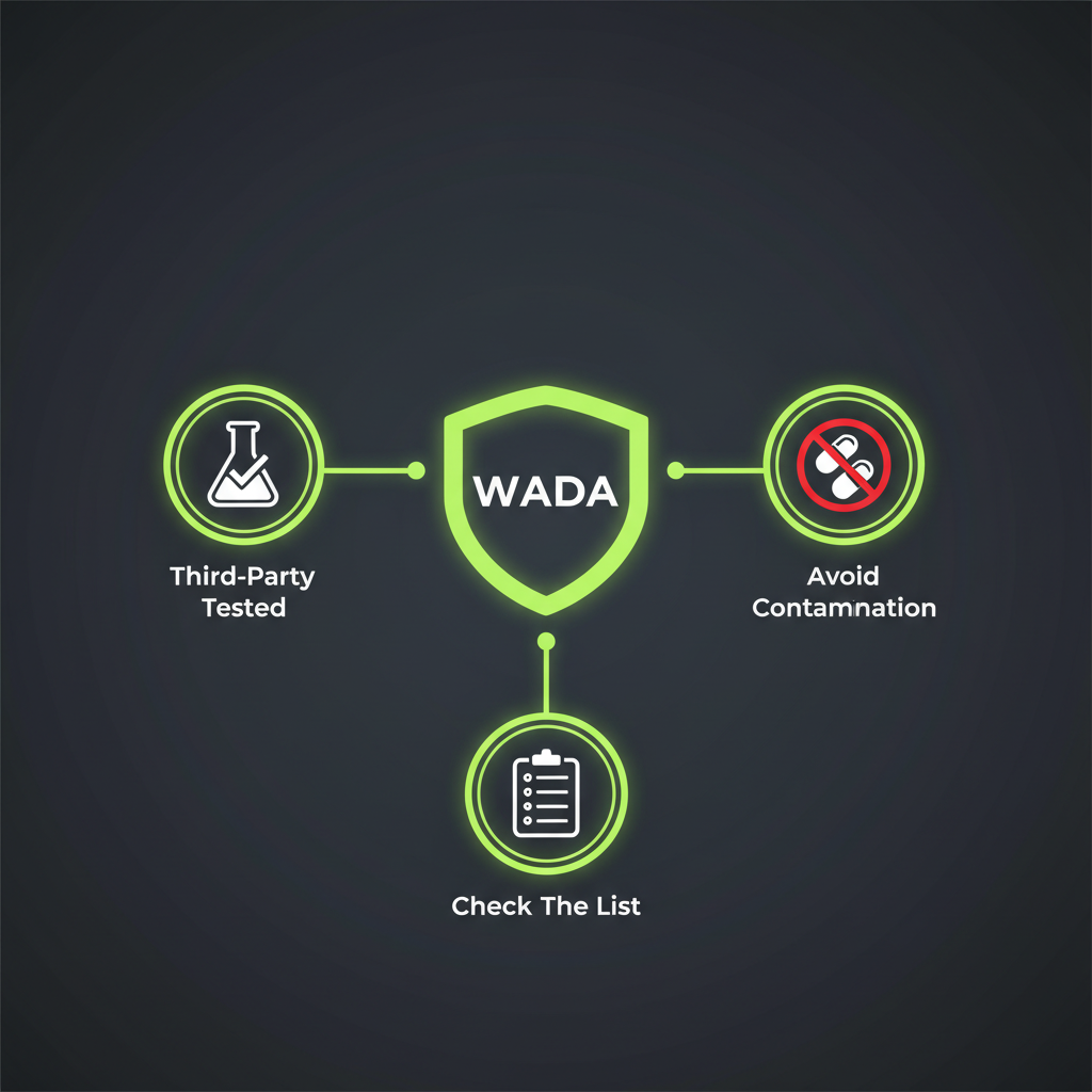 An infographic explaining how to navigate anti-doping rules by checking the WADA list and choosing third-party tested supplements.