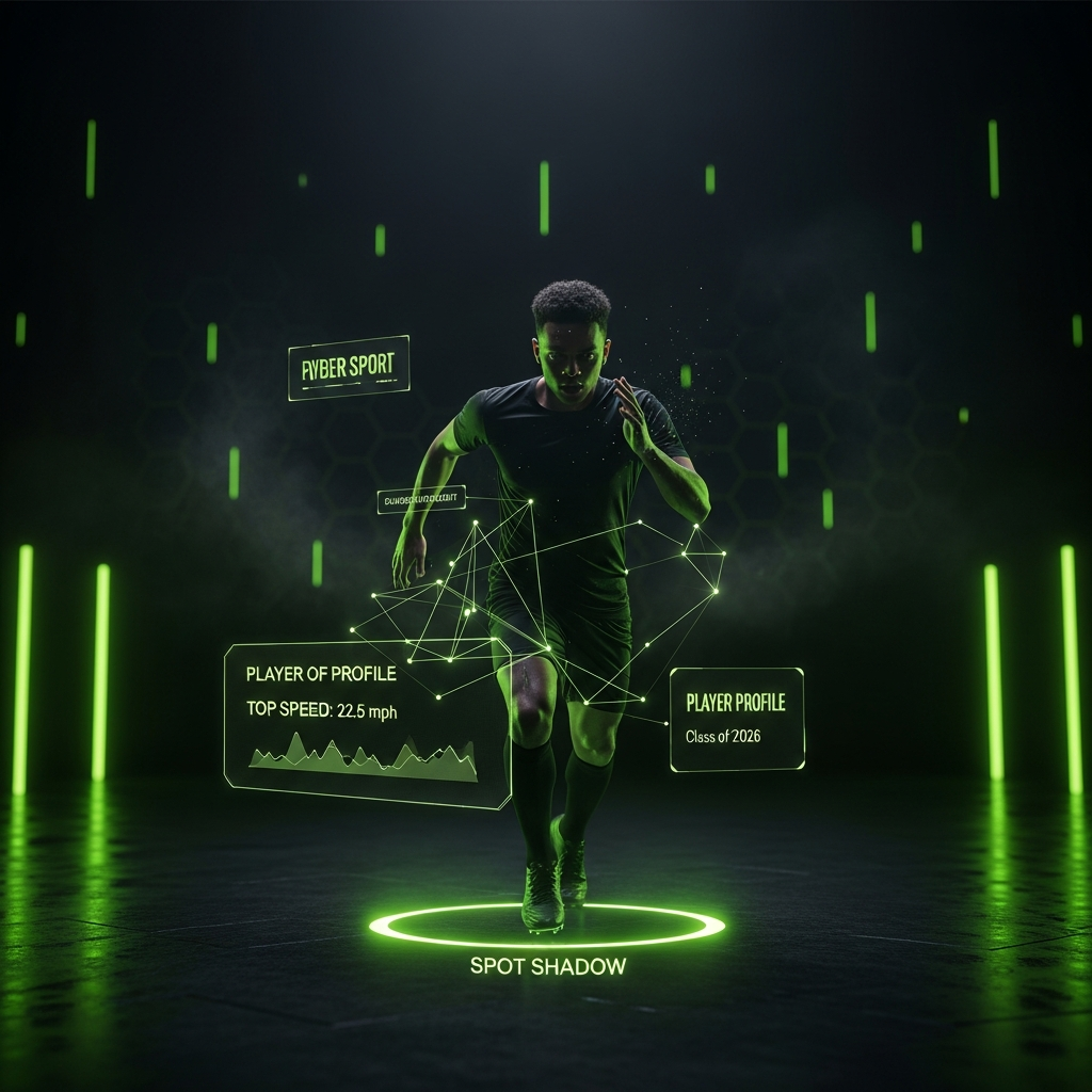 Athletic soccer player with digital data overlays