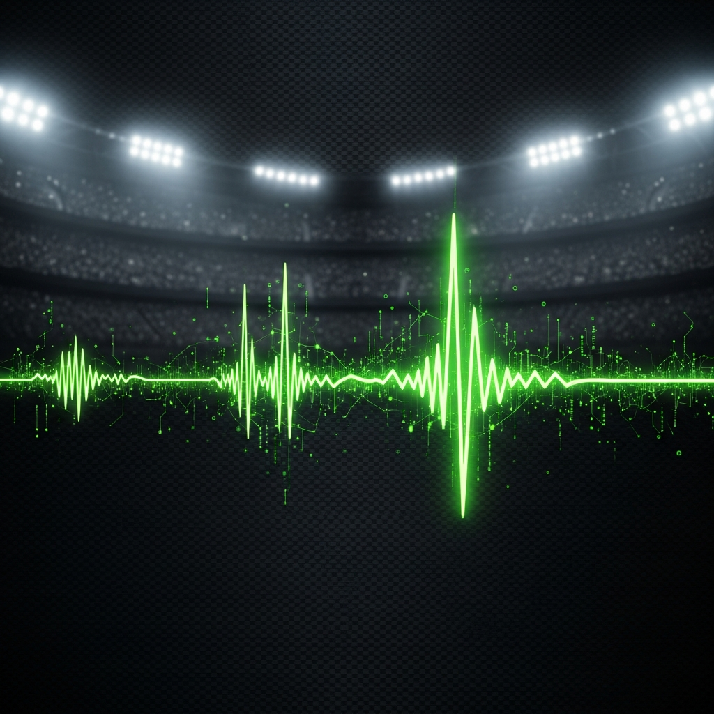 High-tech soundwaves and stadium silhouette