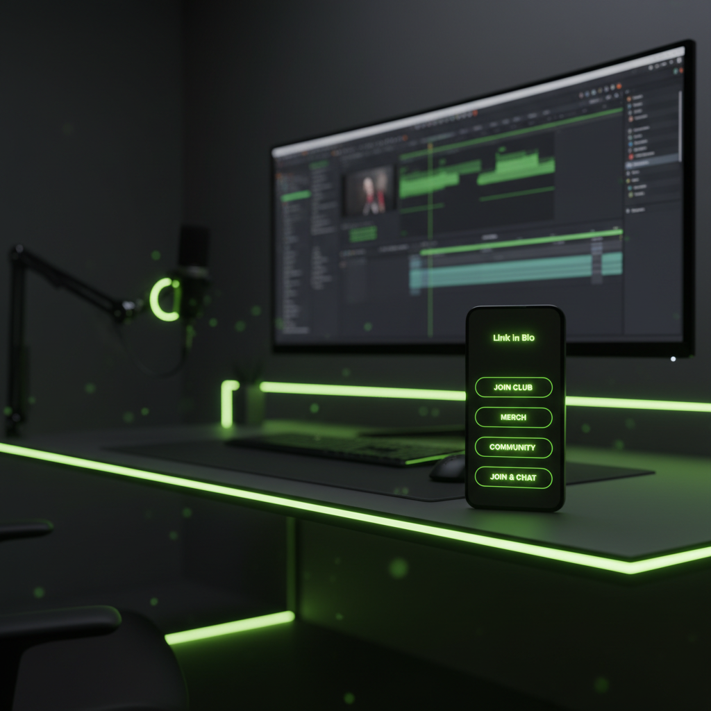 Mobile phone showing an optimized social media profile with lime green buttons.