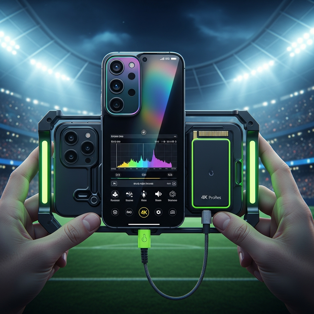 Professional 2026 smartphone cinema rig with lime green accents