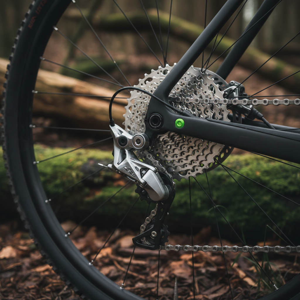 A gravel bike fully equipped with dark bikepacking bags featuring lime green accents, ready for adventure.