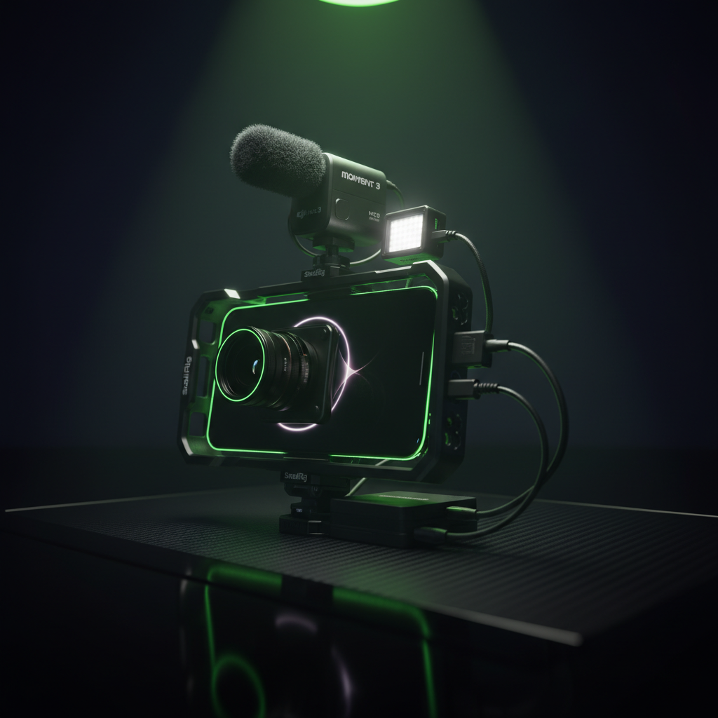 A user adjusting manual controls on the Blackmagic Camera App on a smartphone for professional filming.