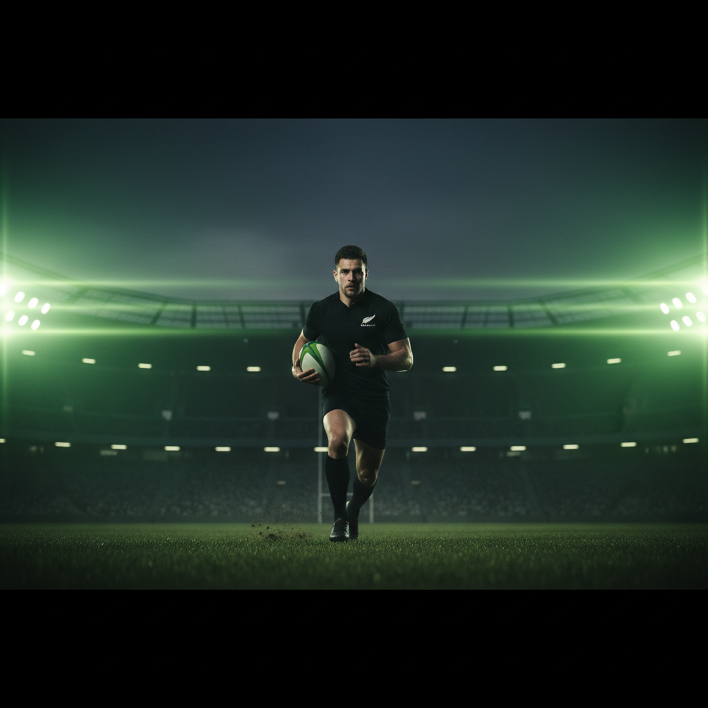 Cinematic rugby shot with lens flare