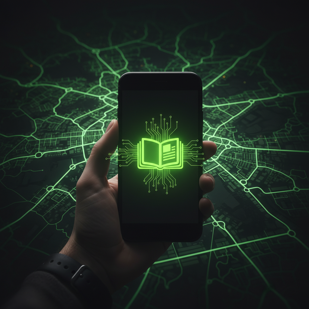 An illustration in a dark and lime green color scheme showing two people networking over coffee, symbolizing building media relationships.