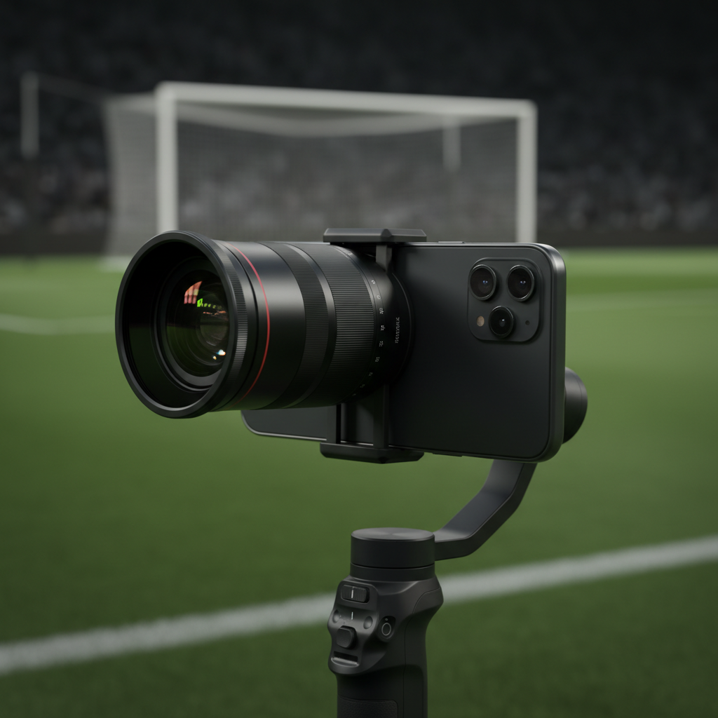 Close up of filmmaker using specialized stabilization equipment