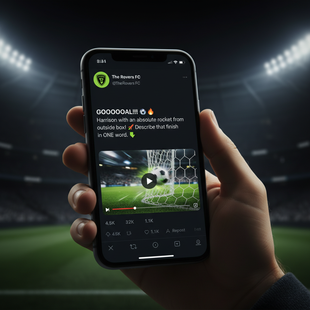 Example of a funny and engaging goal update tweet on X