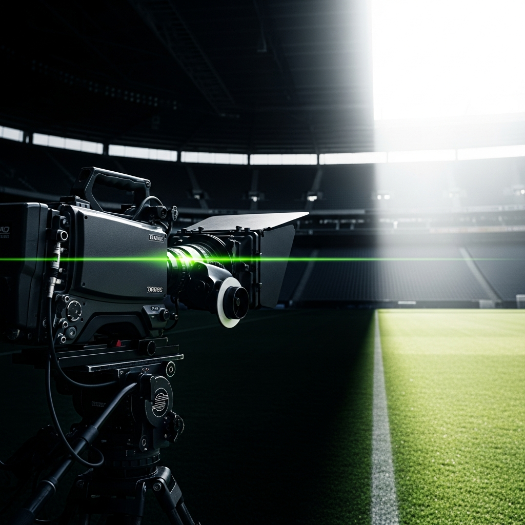 Professional broadcast camera at a stadium