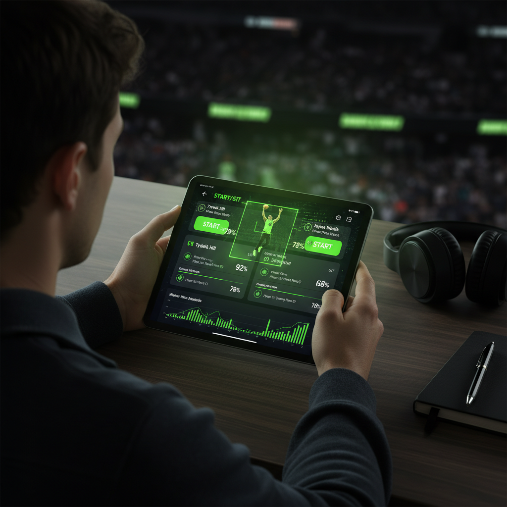 A fan uses their smartphone with an augmented reality app to view player statistics in real-time during a basketball game.