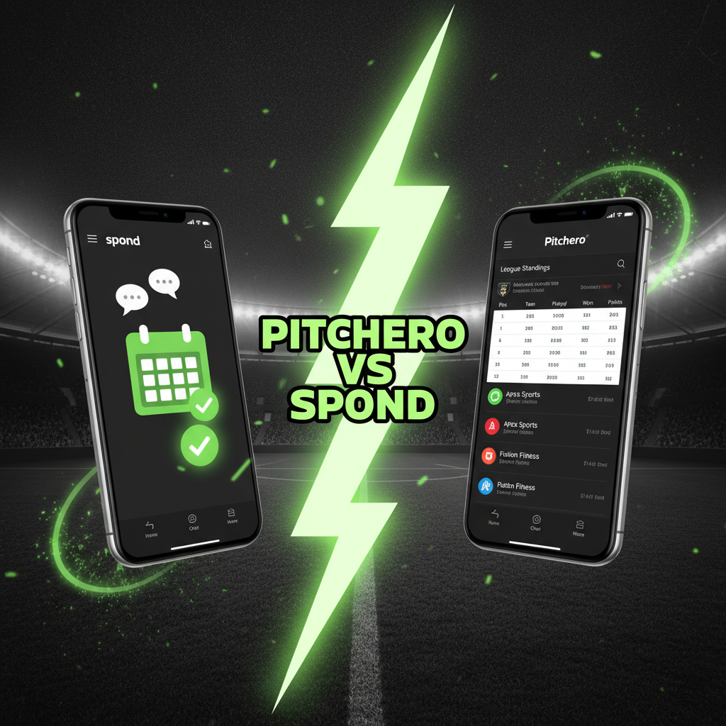 A coach using the Spond app on a smartphone to check player availability for a match.