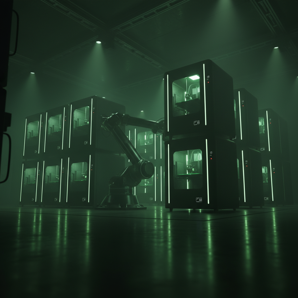 A pair of custom-molded, 3D-printed soccer cleats in a dark color with vibrant lime green details on the soleplate.