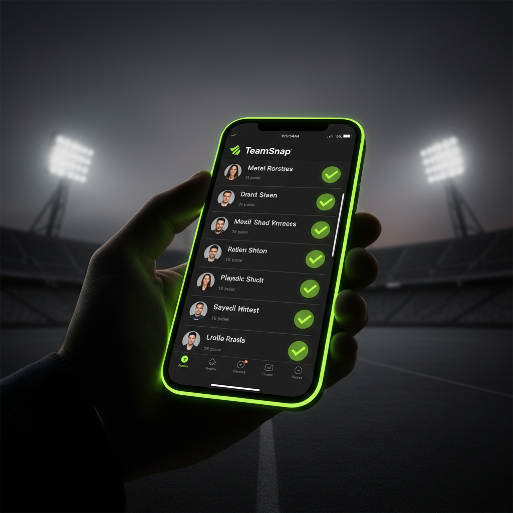 A digital tablet showing a team availability list with lime green icons