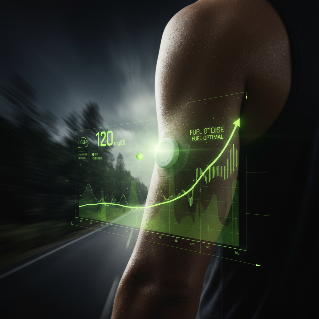 A smartwatch displaying a stable lime green glucose graph