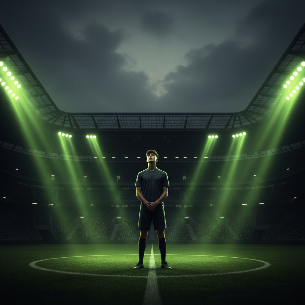 Close-up of a player's hands gripping their jersey on a football pitch.