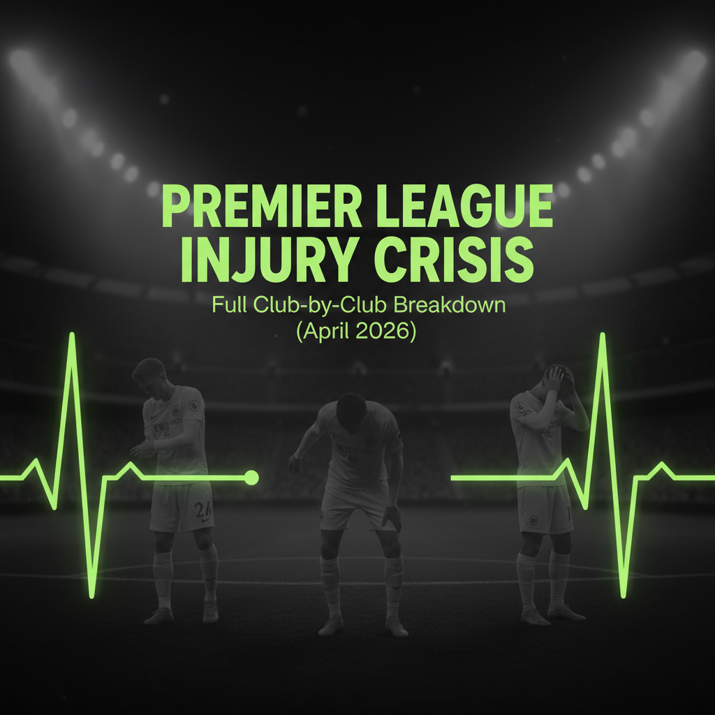 A football tactics board showing player positions replaced with glowing green medical symbols, highlighting Liverpool’s injury crisis.