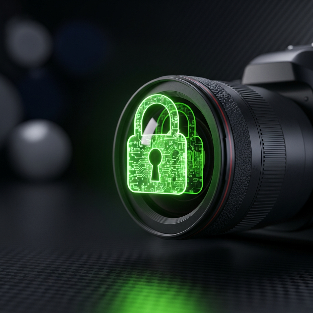 Professional camera with holographic security lock