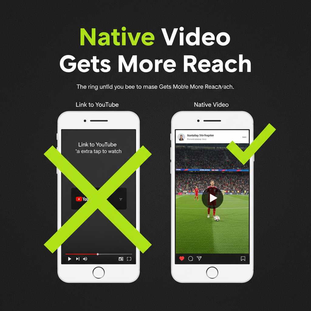 A comparison graphic showing the higher engagement of native video versus a YouTube link on social media.