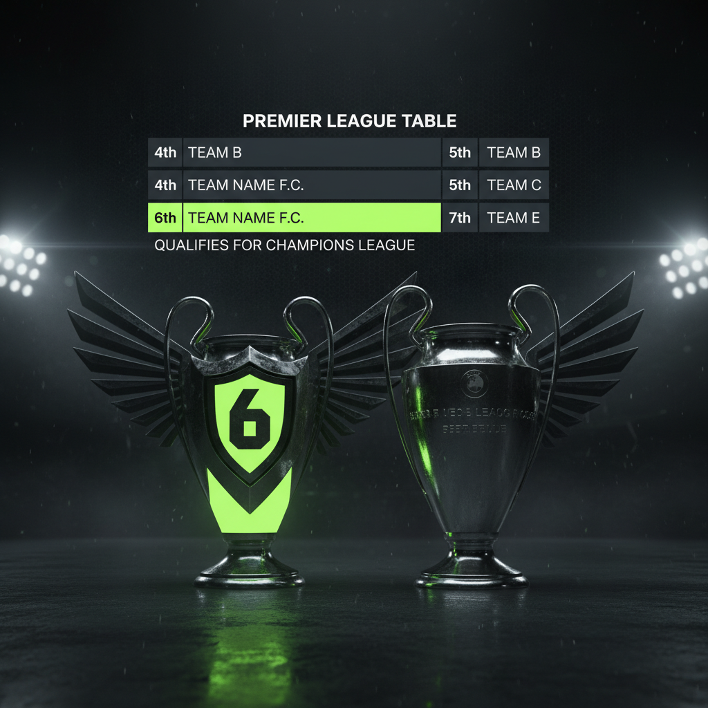 Illustration of the Champions League and Europa League trophies, representing a pathway to qualification for a sixth-place team.