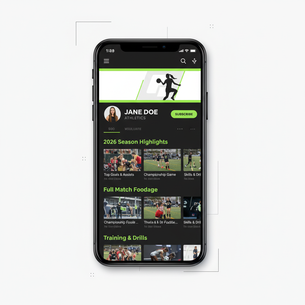 A well-organized YouTube channel for an unsigned athlete, showcasing highlights and full matches in clear playlists.