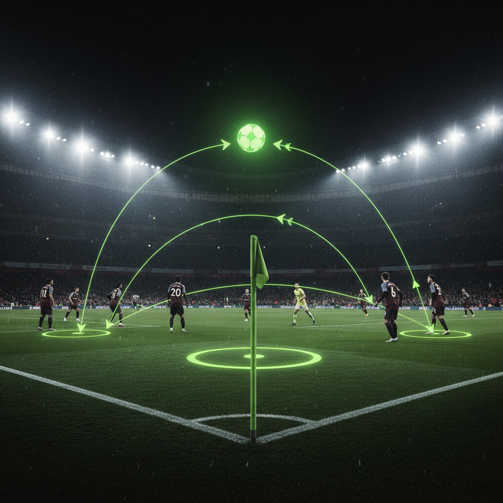 Arsenal executing a "screen" tactic from a corner, with one player blocking the goalkeeper to create space for a teammate to head the ball.