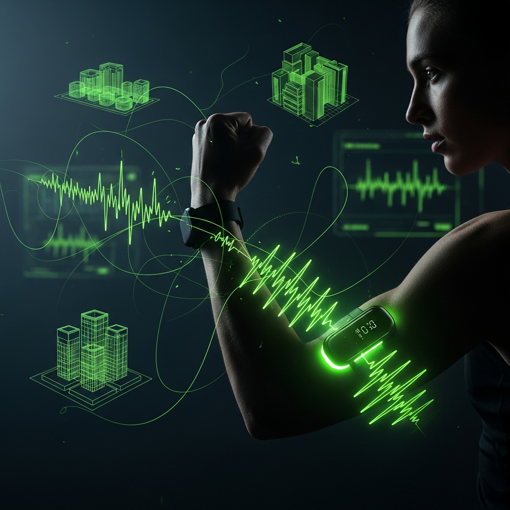 Modern athlete with glowing wearable tech
