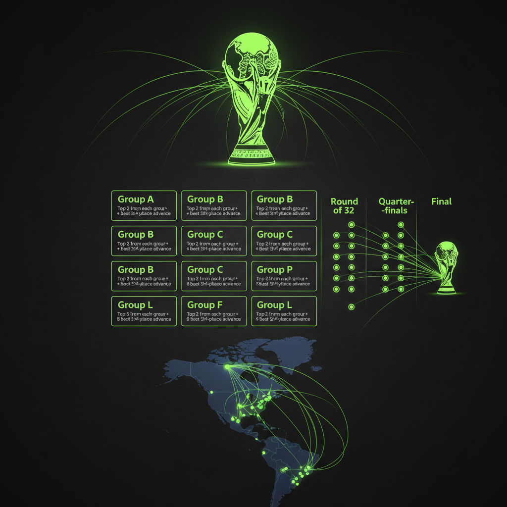 Graphic illustrating the 12 groups of 4 teams in the new 2026 World Cup format.