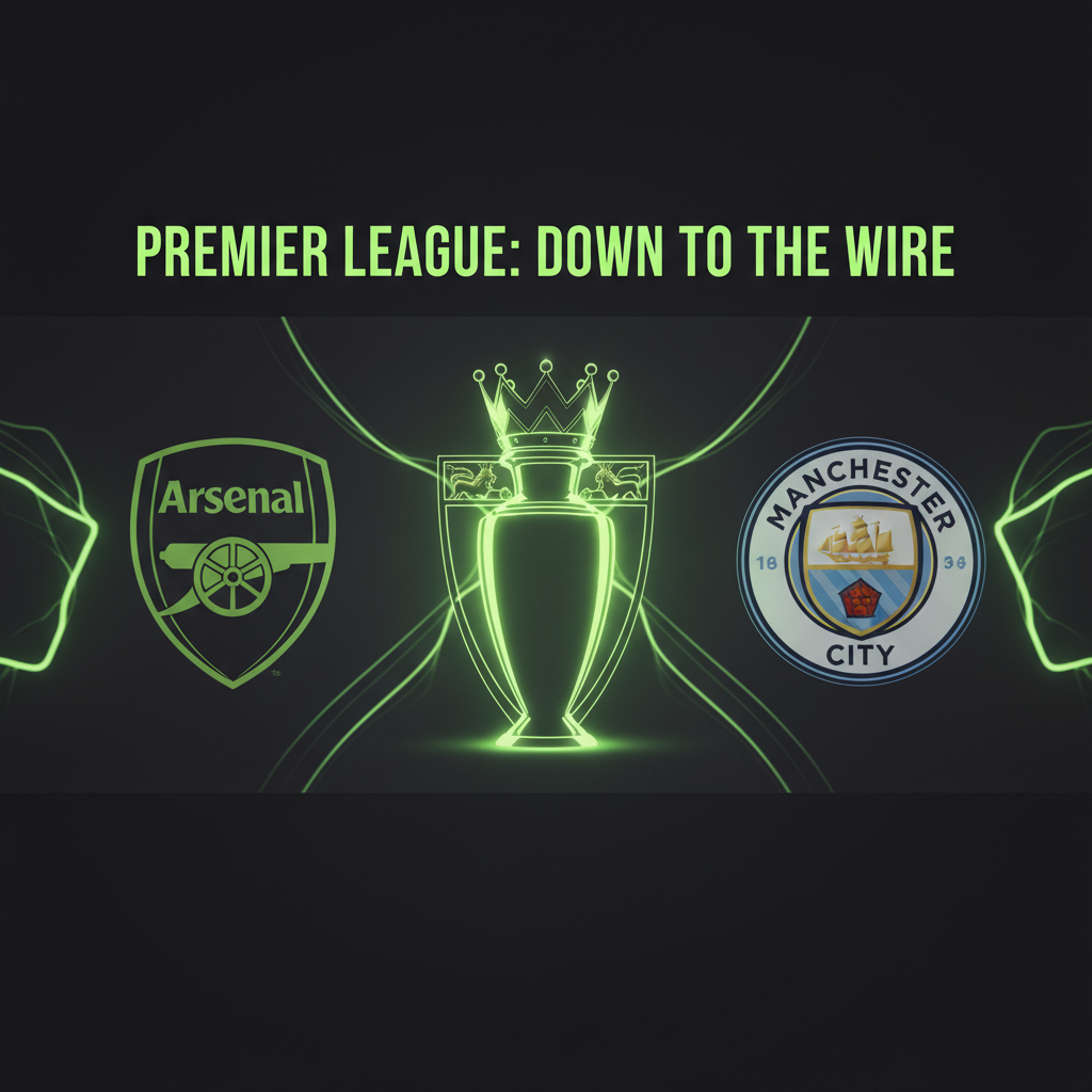 A graphic of the Premier League table showing Arsenal leading Manchester City in the 2025-26 title race.