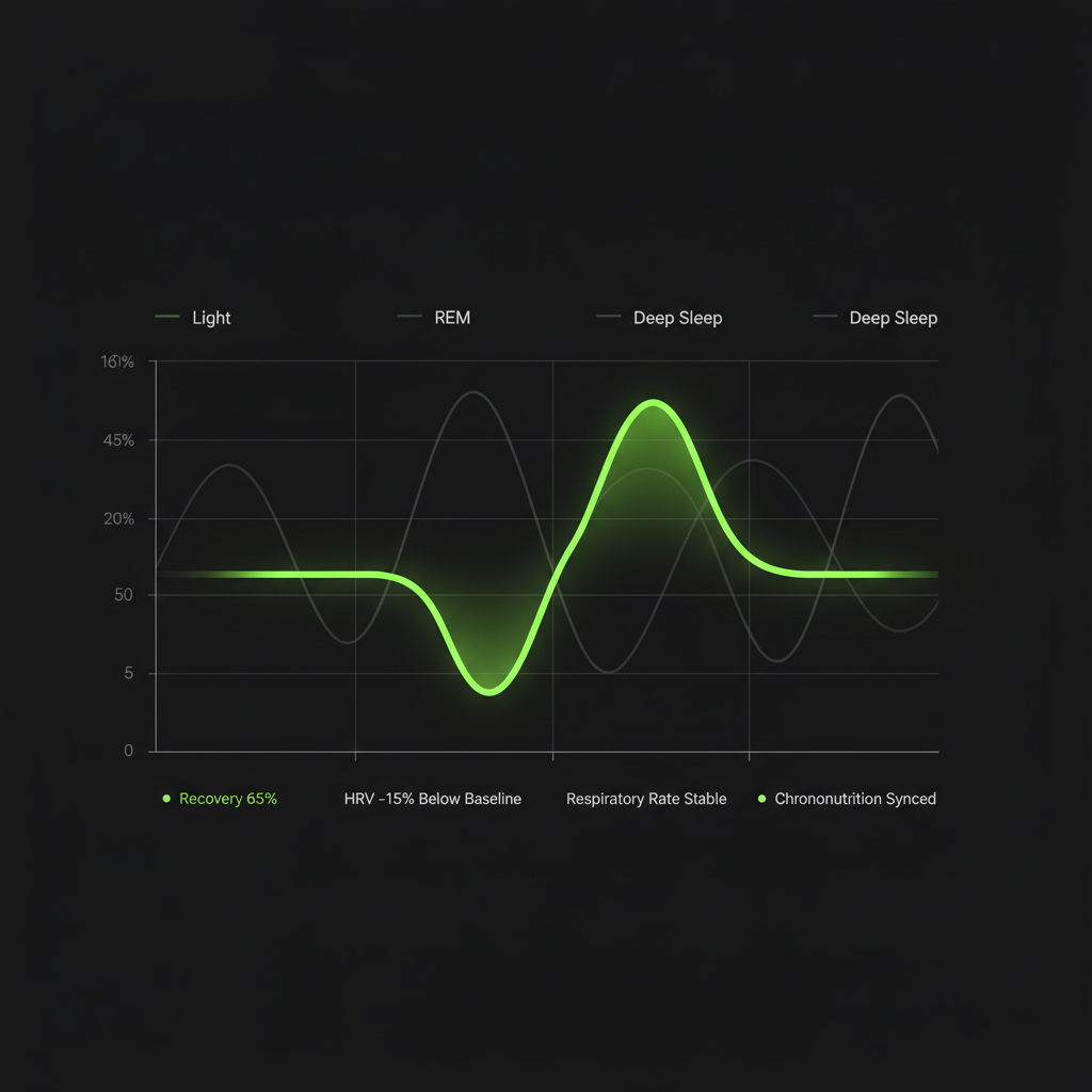 A dark-themed graph showing sleep cycles with deep sleep highlighted in lime green